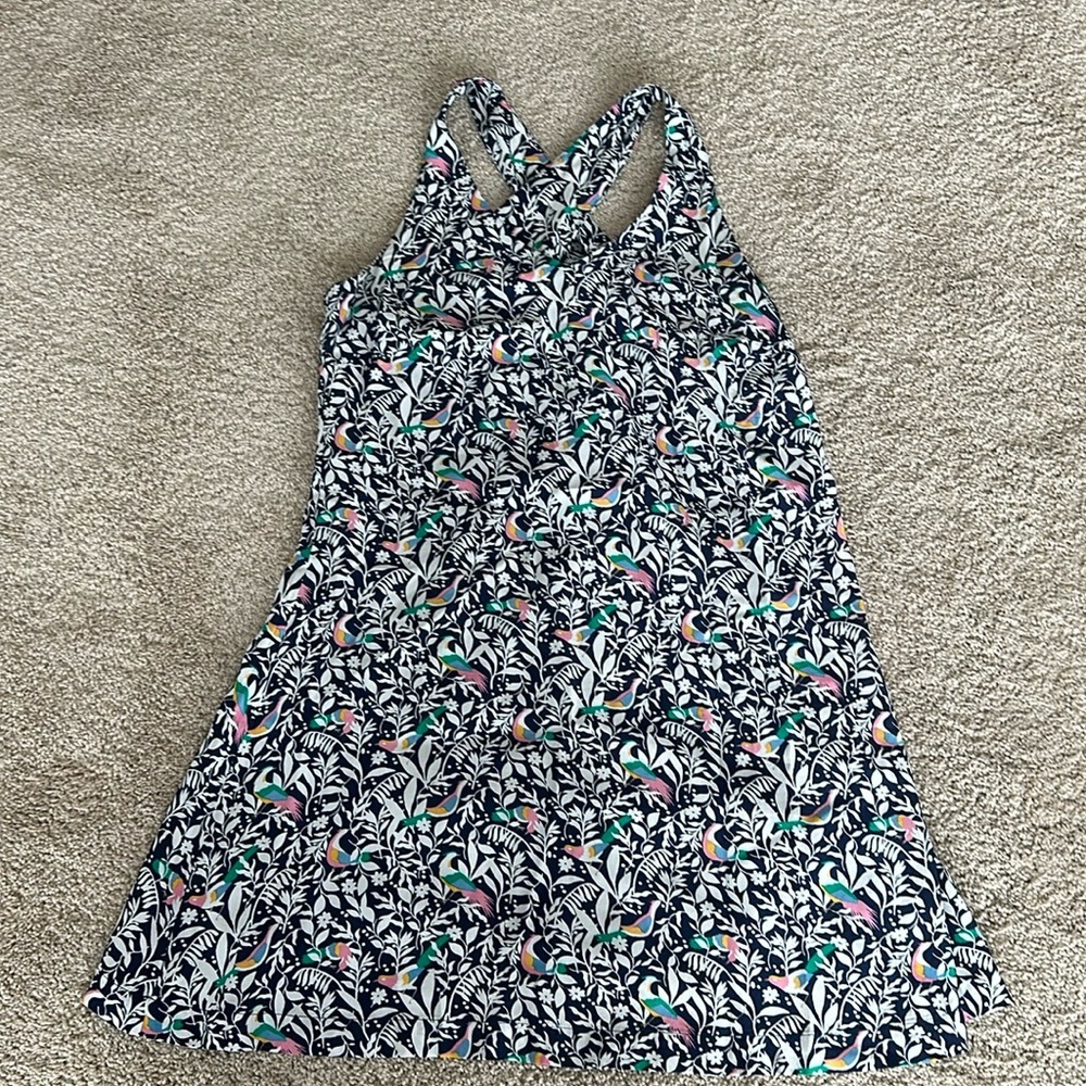 LOFT Summer Dress Unstructured Navy and White Floral Tropical Birds Small
